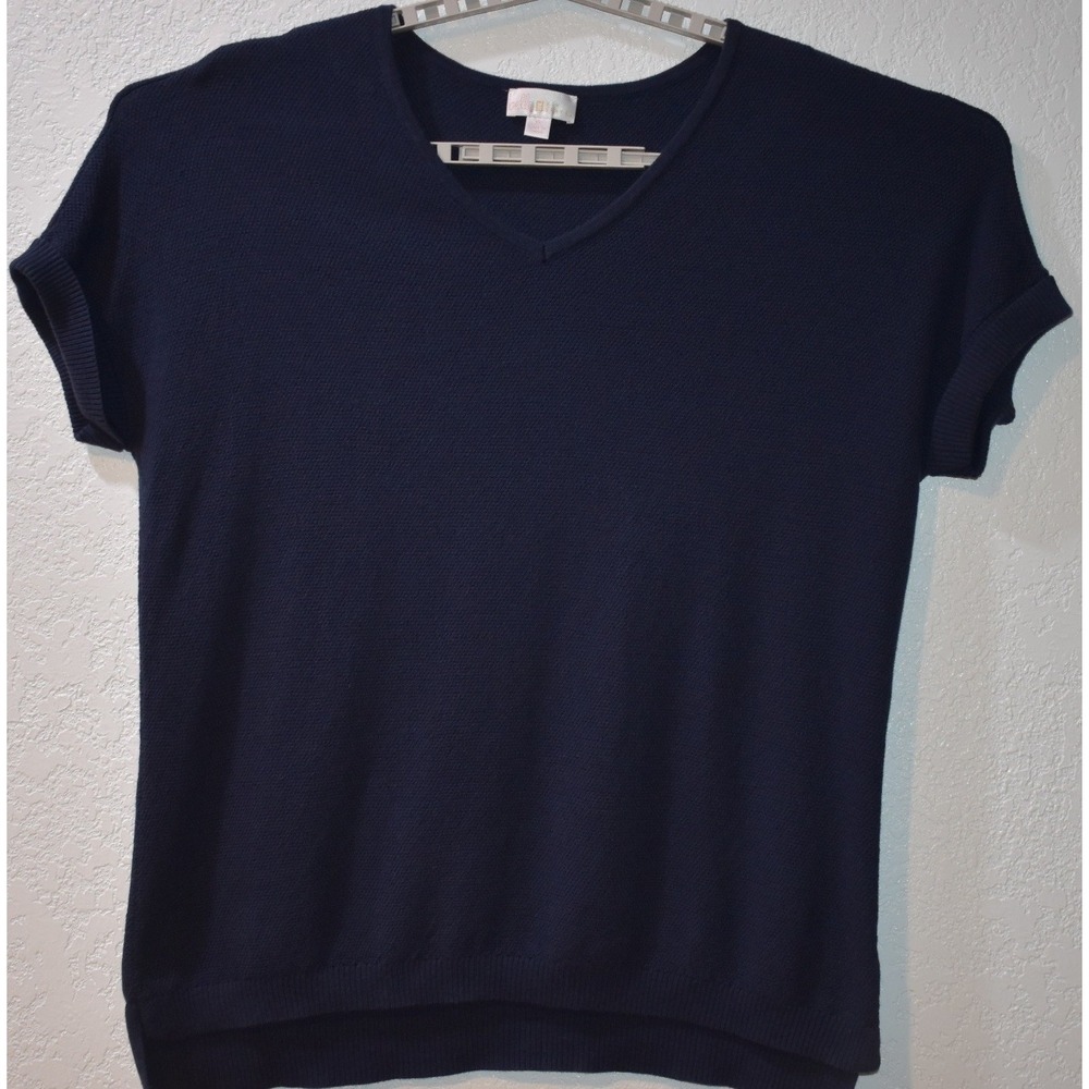 Belle by Kim Gravel Navy Blue V-Neck Short Sleeve Knit Sweater Top 1X